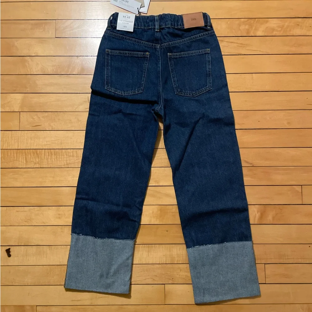 Zara Girls Dark Blue Relaxed Jeans with Contrast Cuffs